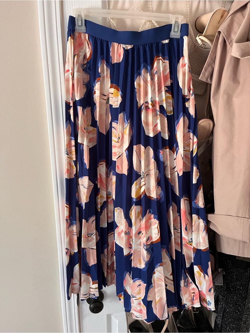 a new day Navy Pleated Maxi Skirt with Blush Floral Print
